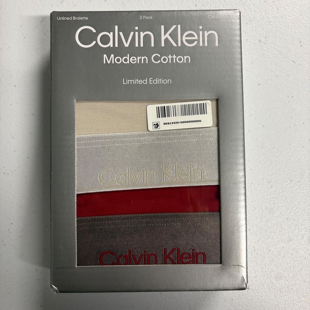 Calvin Klein Modern Cotton Unlined Bralette 2 Pack Red Cream QF8285-903 Medium - Picture 1 of 5